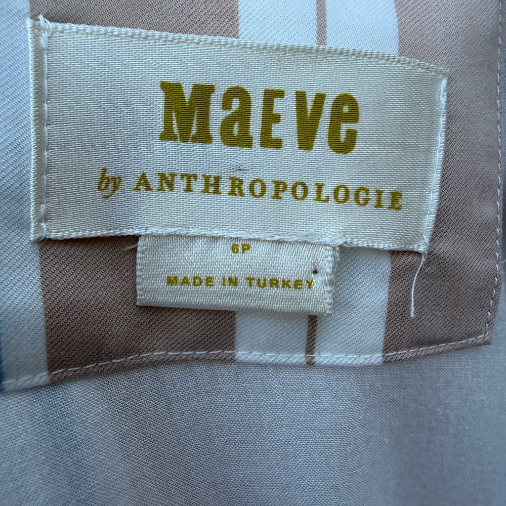 Anthropologie Maeve Asymmetrical  Wrap Shirt Dress Neutral Striped Collar SZ 6P - Picture 13 of 15